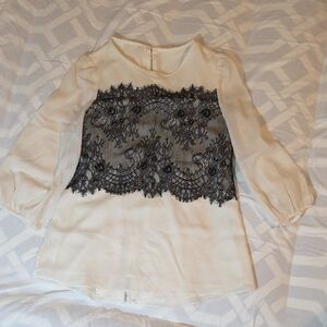 Elegant Cream and Black Lace Women's Blouse